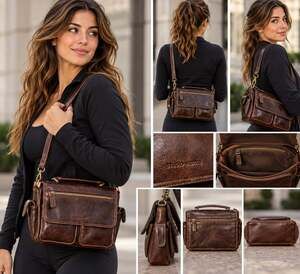 Studio Works Brown Leather Crossbody Messenger Bag